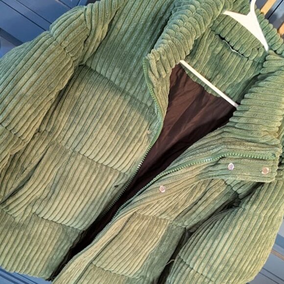 C29 ZARA Corduroy Green Down Puffer Jacket - Picture 2 of 7